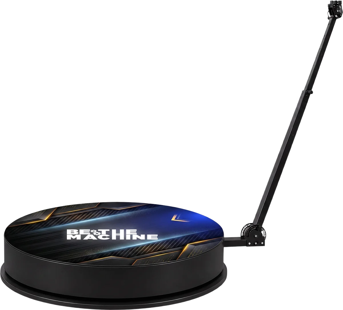 360 camera platform with rotating boom arm, shown in a Be The Machine custom wrap